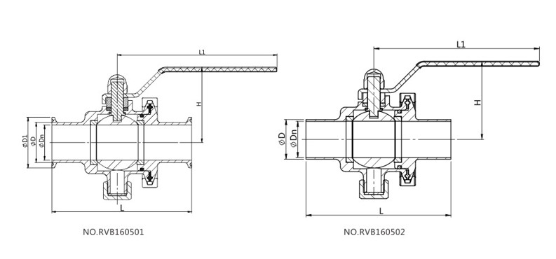 clamped type non-retention ball valve