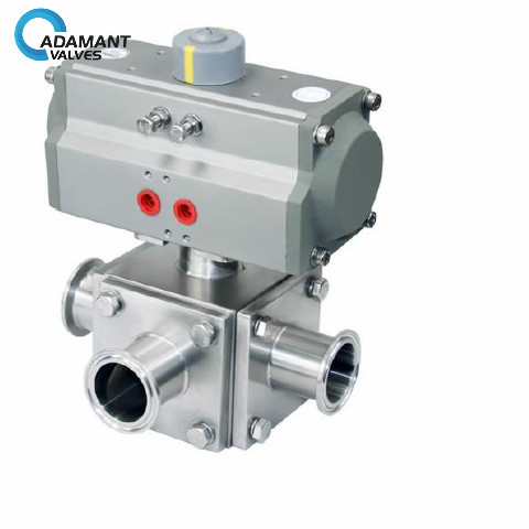 sanitary 3 way pneumatic full bore ball valve