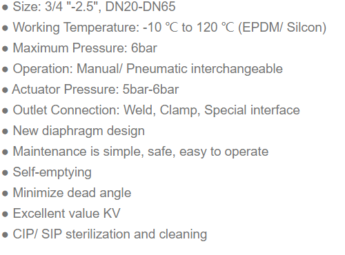 Tank Bottom Radial Diaphragm Valve Specifications