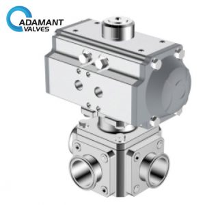 Sanitary Titanium 3-Way Pneumatic Ball Valve with Tri-Clamp Ends