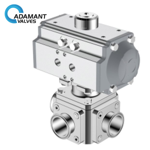 Sanitary Titanium 3-Way Pneumatic Ball Valve with Tri-Clamp Ends